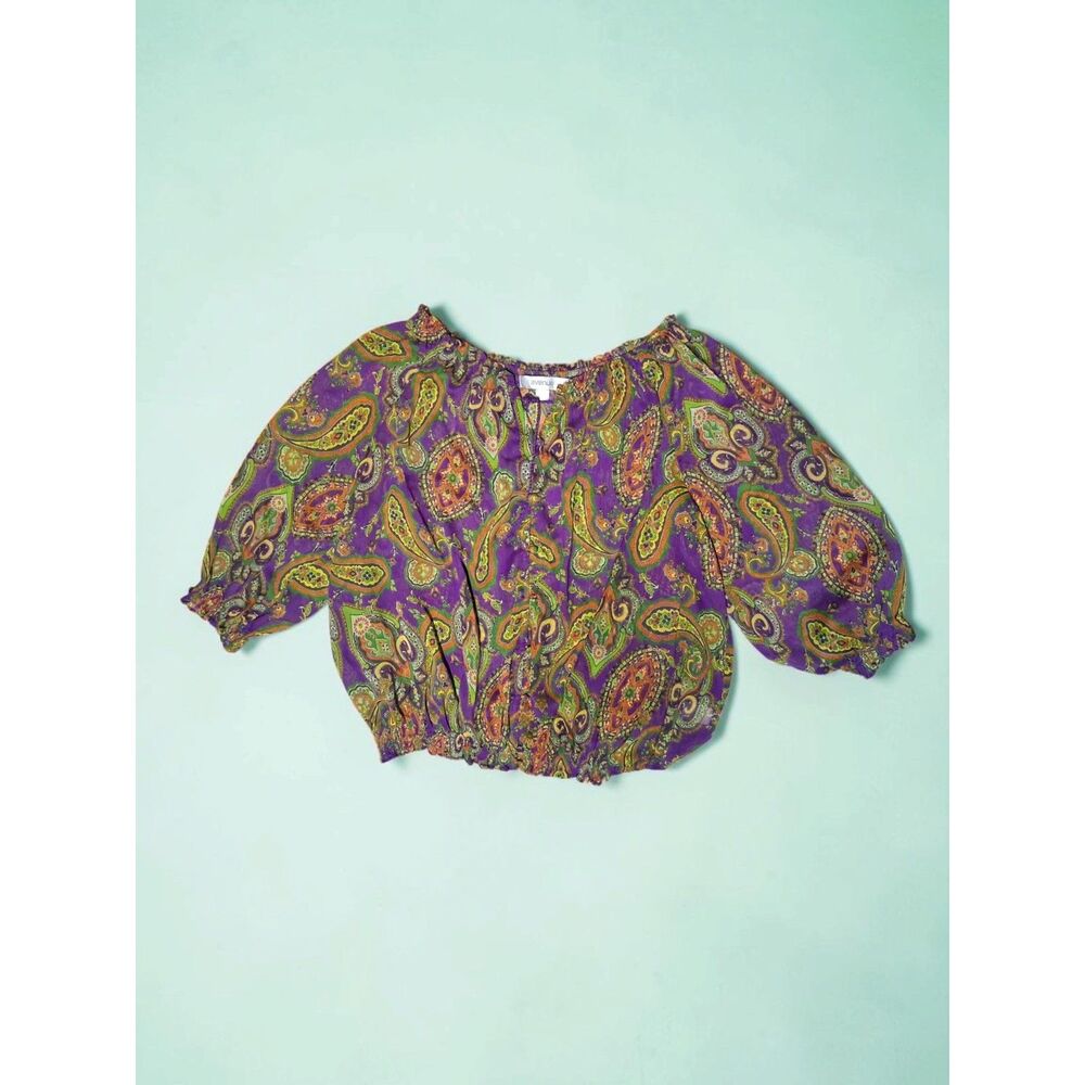 Avenue Purple Sheer Paisley Off-Shoulder Peasant Blouse - 22/24 - Boho